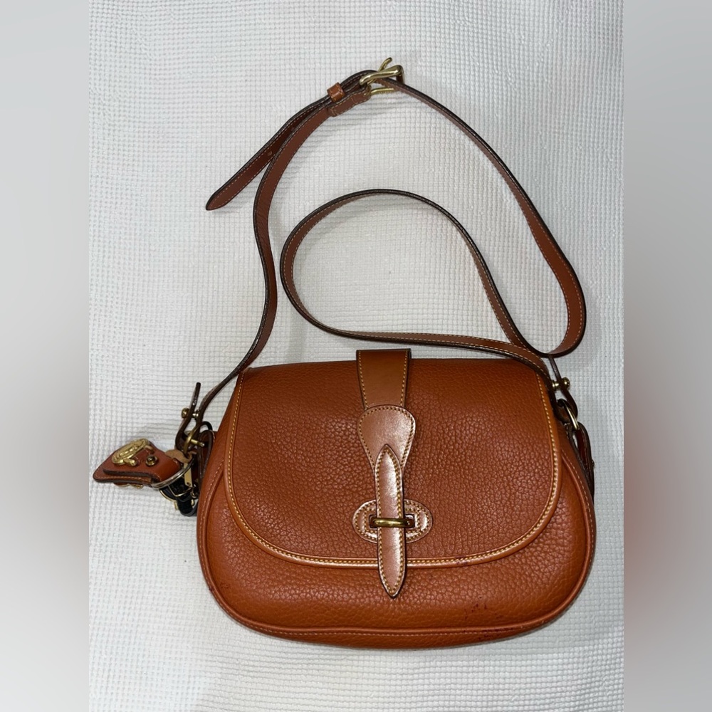 Vintage Dooney & Bourke brown pebble leather w/ solid brass hardware -SEE PHOTOS
